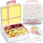 Fimibuke Bento Lunch Box for Kids - Leak Proof Toddler Bento Box with 4 Compartments BPA Free Dishwasher Safe Lunch Container with Utensils, Ideal Portion Sizes for Ages 3-12 Girls Boys for School