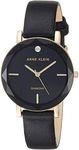 Anne Klein Women's Genuine Diamond Dial Gold-Tone and Black Leather Strap Watch, Gold-Tone and Black, One Size, Japanese