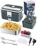 Andmenow 80W Faster Heating Electric Lunch Box, Food Warmer Container, Portable Food Reheater, 1.8L Capacity for Car and Home/Office, with Carry Bag and Fork & Spoon (Gray+White)