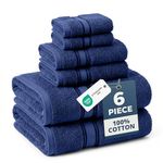 LANE LINEN Luxury Bath Towels Set - 6 Piece Set, 100% Cotton Bathroom Towels, Zero Twist, Quick Dry Shower Towels, Extra Soft Absorbent Bath Towel, 2 Bath Towels, 2 Hand Towels, 2 Wash Cloths - Navy