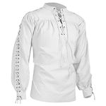 HULKAY Mens Pirate Shirt Lace Up Vampire Renaissance Victorian Steampunk Gothic Ruffled Medieval Halloween Costume Clothing(White,3XL)