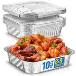 8x8 Disposable Aluminum Pans With Lids - 10 Pack Foil Pans For Cooking, Baking Cakes, Roasting & Homemade Breads - Disposable Food Containers With Foil Lids