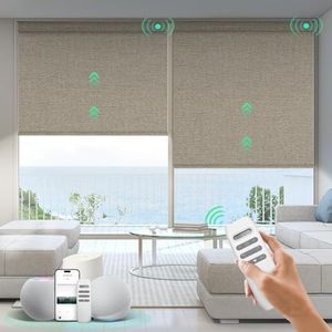HeyBlinds Motorized Blinds with Remote, 100% Blackout Smart Blinds, Automatic Shades for Windows Compatible with Alexa Google and Homekit, Custom Size(Sunbeam-Camel BO)