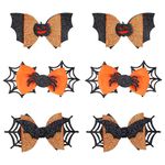 Andibro 6 Pcs Halloween Hair Bow Clips, Glitter Halloween Hairpins, Pumpkin Spider Bat Hair Accessories Halloween Bows Knot Hair Barrette Headdress Terror Hair Pins for Cosplay Costume Party Supplies