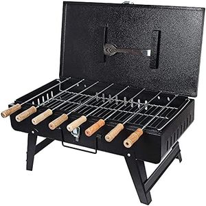 BAJAJ VACCO B-02 Heavy Metal Big Size Traveler Foldable Barbeque Grill with 8 Skewers & Charcoal Tray (Black)