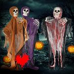 Timiyou Halloween Decorations Outdoor, 3 Packs Halloween Skull Decorations, Hanging Skeleton Halloween Decorations Insertable Flying Ghost Halloween Indoor Decorations for Haunted House Garden