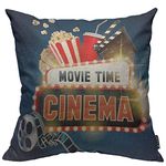 Mugod Cinema Movie Poster Decoration Throw Pillow Cushion Covers Popcorn,Filmstrip,Clapboard,Tickets and Movie Time Banner Shining Sign Print Funny Pillows Home Decor Couch Pillow Case 18 X 18 Inch