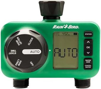 Rain Bird HET200 Electronic Digital Hose End Watering/Irrigation Timer, Battery Operated, 3/4" Garden Hose Thread, Heavy-Duty Brass Inlet, 2 Outlets/Ports