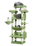 Gitelsnour Cat Tree for Indoor Cats Large Adult, 74" Cat Tower with 3 Big Platforms, 2 Baskets, 2 Condos, Multi-Level Cat Scratching Posts, Green GCT030GR