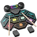 Muornos Electronic Drum Set,9-Pads Roll-up Drum Pad Electric Drum Set with Headphone Jack Built-in Speaker Sticks Foot Pedals,Great Christmas & Birthday Gift for Kids