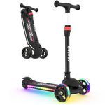 BELEEV Scooter for Kids with Light-Up Wheels & Deck, 3 Wheel Folding Scooter for Toddlers Girls Boys, 4 Adjustable Height, Non-Slip Pattern Deck, Kick Scooter for Children Ages 3-13(Black)