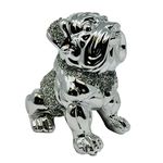 LondonMart Crushed Diamond Silver Bull Dog Ceramic Sparkly Crowned Puppy Shelf Sitter Home, Office Decorative Sculptures Figurines Ornament (Design_3)