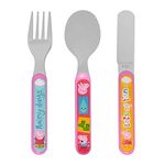 Peppa Pig 3 Piece Cutlery Set – Metal, Reusable Children's Knife, Fork & Spoon, Kids-Size, Made from Food-Safe Stainless Steel & ABS Plastic – with Peppa & George – for 12 Months & Up, Pink