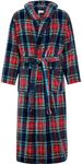 Alexander Del Rossa Mens Robe with Hood, Plush Fleece Hooded Mens Bathrobe, Big and Tall Bath Robe for Men, Classic Tartan Plaid Blue, X-Large