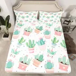 Feelyou Cute Cactus Bed Sheet Set for Girls Kids Bedroom Gift Child Boho Succulent Fitted Sheet Tropical Botanical Pattern Bedding Set Watercolor Pastel Pink Green Decor 2 Pcs TwinXL Size