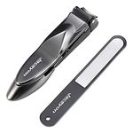 No Splash Nail Clippers Set Fingernail and Toenail Clipper Cutter With Catcher Stainless Steel Nail Trimmer prevent splash nail clipper and file with metal case gift box for men women (Black)