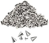 zhuohai 100 Pairs Cone Spikes Screwback Studs, Cone Silver Studs and Spikes Punk, DIY Leather Craft Cool Rivets Punk(7X10mm)