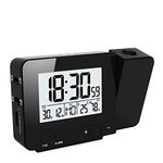 Queta Projection Alarm Clock, Digital Clock with Time, Temperature Projection with Dual Alarm, Humidity, Snooze, Timer, Calendar, USB Port, Black Colour