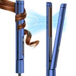 KUSNCA Hair Straightener, Professional Flat Iron Hair Straightener and Curler 2 in 1, Ceramic Negative Ion Hair Straighteners,Dual Voltage Travel Straightener, Front Anti-Scald Function, LCD 230°F-450°F, 1 Inch (Blue)