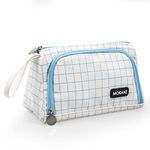 Mokani Pencil Pouch, Big Capacity Pencil Pen Case with Handle, Canvas Bag Stationery Box for Student Office College Middle School High School, Blue Plaid