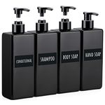 Segbeauty Black Shower Refillable Dispenser, 4 Pack of 16.9oz Plastic Pump Press Bottles, 500ml Empty Bathroom Soap Dispenser with Labels for Shampoo Conditioner Body Soap Lotion Hand Wash Dish Soap