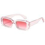 kimorn Rectangle Sunglasses for Women Men Trendy Retro Fashion Glasses 90’s Vintage UV 400 Protection Square Fram K1200 (Transparent pink Frame Pink Lens, 65)