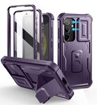 Dexnor for Samsung Galaxy S24 Case with Built-in Slide Camera Cover & Screen Protector & Kickstand, Heavy-Duty Shockproof Rugged Case Full-Body Bumper Protective Cover for Galaxy S24 - Purple