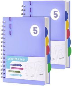 FLYING EAGLE 2 Pack 5 Subject Notebook Wide Ruled Spiral Notebook, 204 Pages Lined Spiral Journal Notebook with Dividers,Small Hardcover Notebooks for School, Work, Violet,A5
