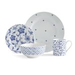 Portmeirion Home Blue Indigo Dinnerware Set | 16 Piece Dish Set with Blue and White Floral Design | Service for 4 | Made from Porcelain | Microwave and Dishwasher Safe