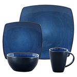 Gibson Bella Soho 16-Piece Square Reactive Glaze Dinnerware Set, Blue