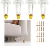 Susenya Clear Acrylic Furniture Legs, Lucite Sofa Legs,Cabinet Feet,Support Legs for Sofa,Decorative Furniture Feet,4inch Clear Gold End,with Screws,Set of 4