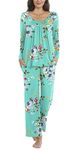 POPYOUNG Plus size Women's Fall-Winter 2 Piece Pleated Long Sleeve Pajama Sets Lounge Sleepwear Ladies nightwear Pjs Sets with Pockets XL, Mint Green