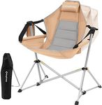 KingCamp Camping Hammock Chair, Aluminum Alloy Adjustable Back Swinging Folding Rocking Chair with Pillow and Cup Holder for Adults Travel Beach Soccer Games Lawn Concerts Backyard (Khaki)