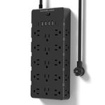 Large Monster Power Strip Surge Protector, Heavy Duty Extension Cord 14AWG with 2 USB C & 4 USB A Ports,4000J Protection,Flat Plug,25 Widely AC outlets, 6.5ft, Black,NANOLAKE