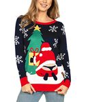 Tipsy Elves Women's Winter Whale Tail Sweater - Funny Santa Ugly Christmas Sweater: Medium Blue