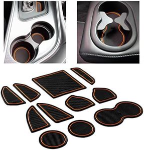 CupHolderHero fits Dodge Challenger Accessories 2015-2024 Premium Custom Interior Non-Slip Anti Dust Cup Holder Inserts, Center Console Liner Mats, Door Pocket Liners 11pc Set (Orange Trim)