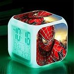 LED Digital Cartoon Alarm Clock Bedroom 7 Colors Night Light Bedside Music Alarm Clock Cute Mini Travel Alarm Clock Movie Fans Alarm Clock Birthday Gift for Children Boys Girls Teens Kids,E