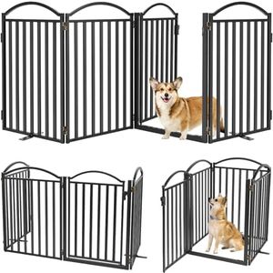 Malier Metal Freestanding Dog Gates with Door, 32'' Height 4 Panels Dog Gates for The House, Extra Wide Foldable Indoor Dog Fence Puppy Gate Safety Outdoor Pet Gate for Stairs, Hallways, or Doorway