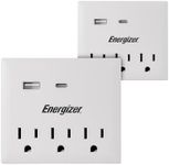 Energizer 2 Packs of 5 Device Multi Plug Wall Outlet Extender (3) AC Power Outlets (1) Type C Port (1) USB A Port (2.1A Total Output) Grounded Power Strip Expander Outlet Splitter Plug in Adapter