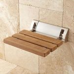 URBAN DESIRES Multi-Purpose Foldable Wall Mounted Shower/Steam Room/Shoe Wearing Chair Bench Burmese Teak Wooden Wood Bath & Shower Bathroom Suitable 130Kg. Load Capacity