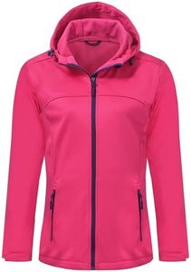 USHARESPORTS Softshell Jacket Women Fleece Lined Lightweight Jacket Waterproof Coat with Hooded Outdoor Hiking ROSA L