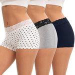 INNERSY Ladies Boxer Shorts Underwear Womens Boxers with Cotton Crotch Boyshorts Panties 3 Pack(12, Dots/Navy Blue/Heather Grey)