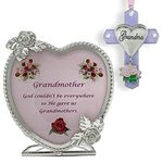 Grandma Gift Set - Candle Holder & Ornament -- Heart Shaped Glass Candle Holder with the Saying God Couldn't Be Everywhere, So He Made Grandmas -- Beautiful Metal Roses Adorn This Decorative Tea Light Holder or Votive Holder -- New Grandma Gift, Mother in Law Gift, Grandma Gift, Grandma to Be Gift -- 4 by Banberry Designs