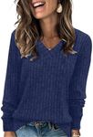 SAMPEEL Long Sleeve Shirts for Women Fall Outfits Business Casual Work Blouses Tunic Tops for Leggings L Navy Blue