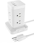 Power Strip Surge Protector with USB, 5ft Extension Cord, Flat Plug, Tower Power Bars with 8 Outlets, 1 USB C Port and 3 USB-A Ports, Charging Station, Compact for Travel, Home, Room, Office (900J)