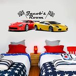 Beautiful Game Sports Cars Personalised Name Wall Sticker - Children Nursery Art Kids Bedroom Decal (90cm width)