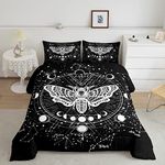 Erosebridal Bohemian Moth Comforter Halloween Skull Bedding Set Full Size Sun Moon Constellation Duvet Set for Kids Boys Girls Teens Gift Gothic Moth Skull Skeleton Bones Lightweight Down Comforter