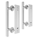 SMARTSTANDARD 2PCS Sliding Barn Door Handle, 12 Inch Heavy Duty Pull and Flush Hardware Set, Stainless Steel, Large Rustic Two-Side Design, Round