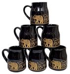 Nikaanch Creations Rajasthani Handprinted Solid Black Ceramic Tea Cups Set of 6-200 ML, Microwave & Dishwasher Safe Coffee Mugs