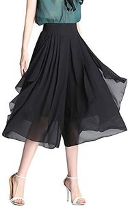 Flygo Womens High Waisted Swing Chiffon Wide Leg Capris Palazzo Pants (Medium, Black)